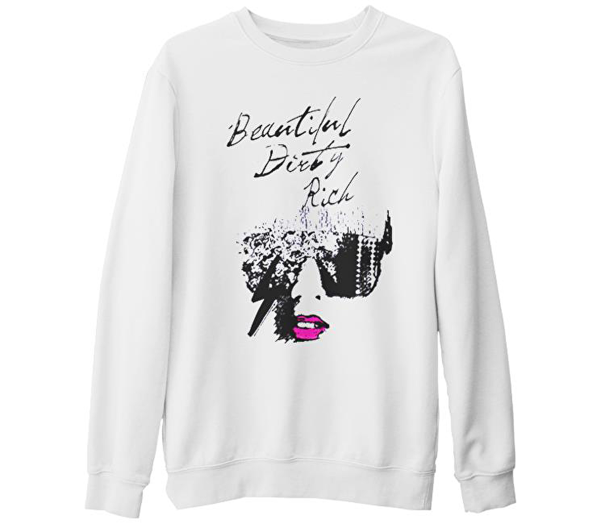 Lady Gaga - Beautiful Dirty Rich Beyaz Kalın Sweatshirt