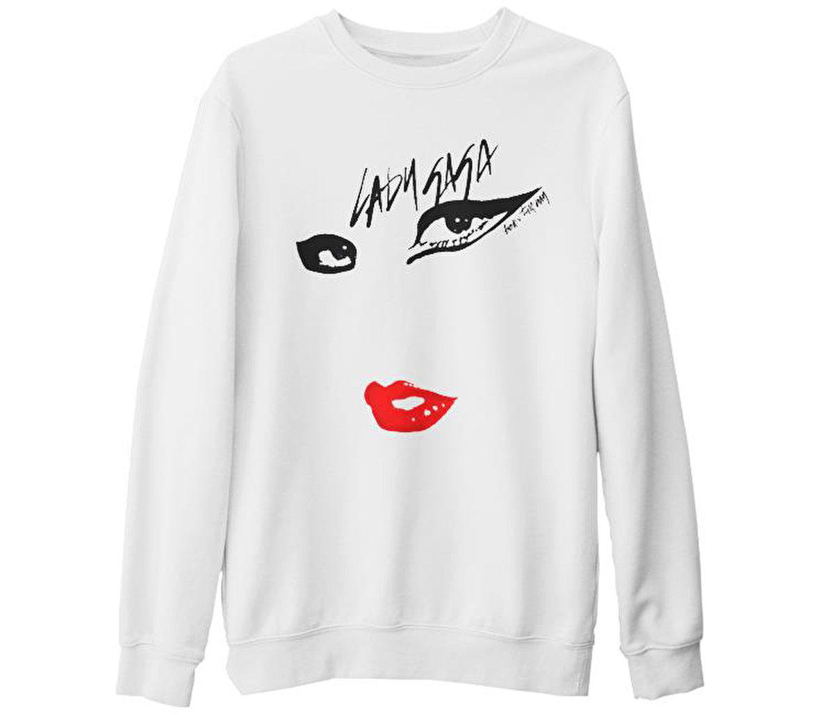 Lady Gaga Beyaz Kalın Sweatshirt