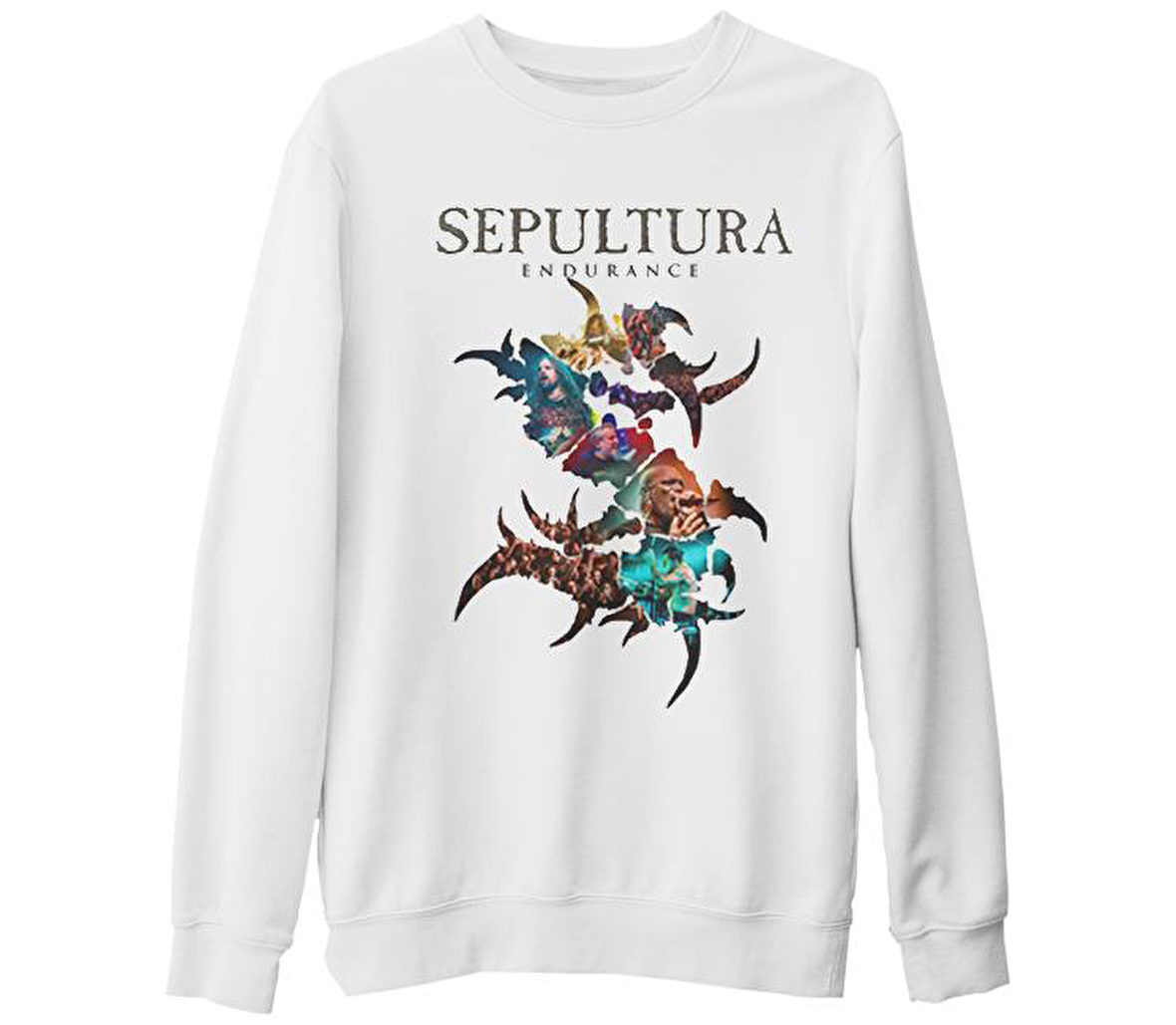 Sepultura - Endurance Logo Beyaz Kalın Sweatshirt
