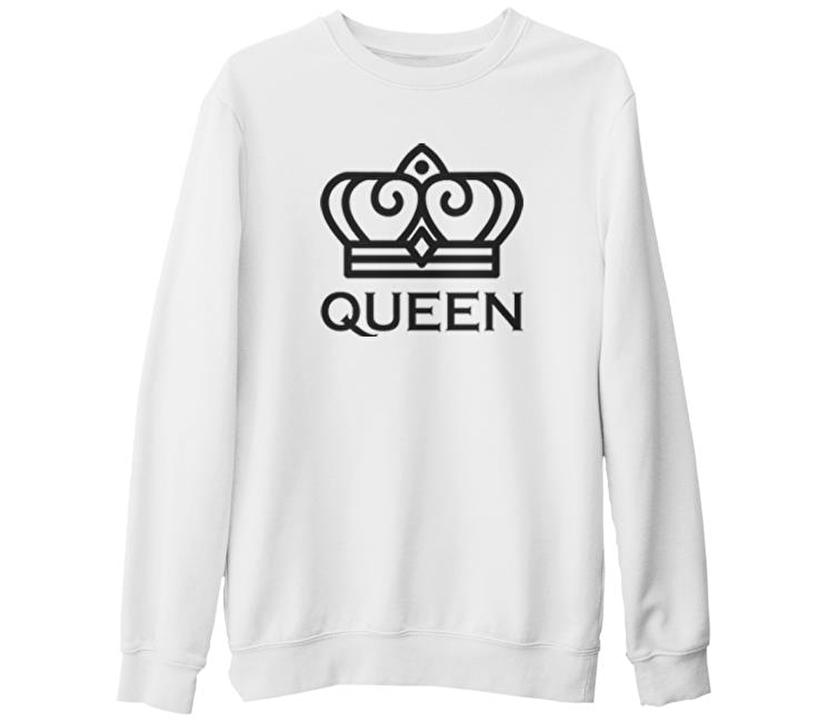 King and Queen - Queen Beyaz Kalın Sweatshirt