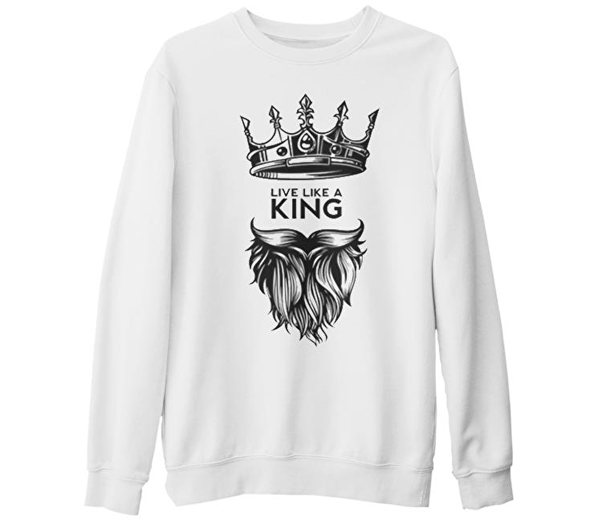 Live Like a King Beyaz Kalın Sweatshirt