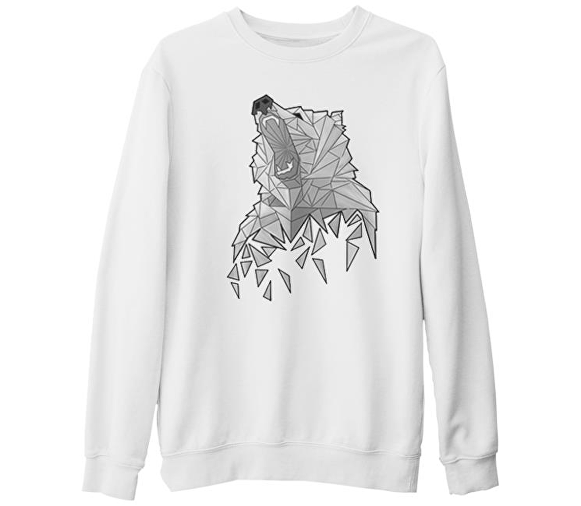 Ayı - Greyangles Beyaz Kalın Sweatshirt