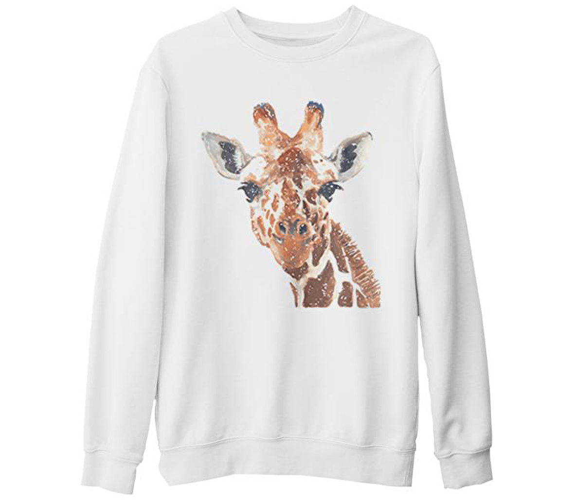 Zürafa - Yüz Beyaz Kalın Sweatshirt