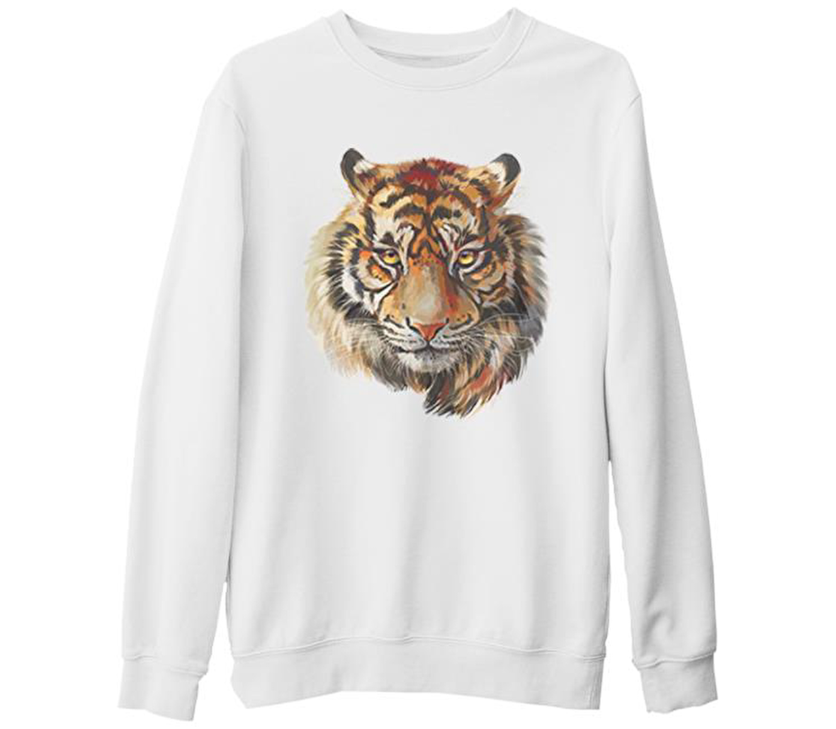 Kaplan - Yüz Beyaz Kalın Sweatshirt