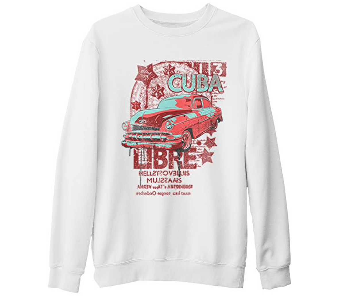 Küba - Araba Beyaz Kalın Sweatshirt