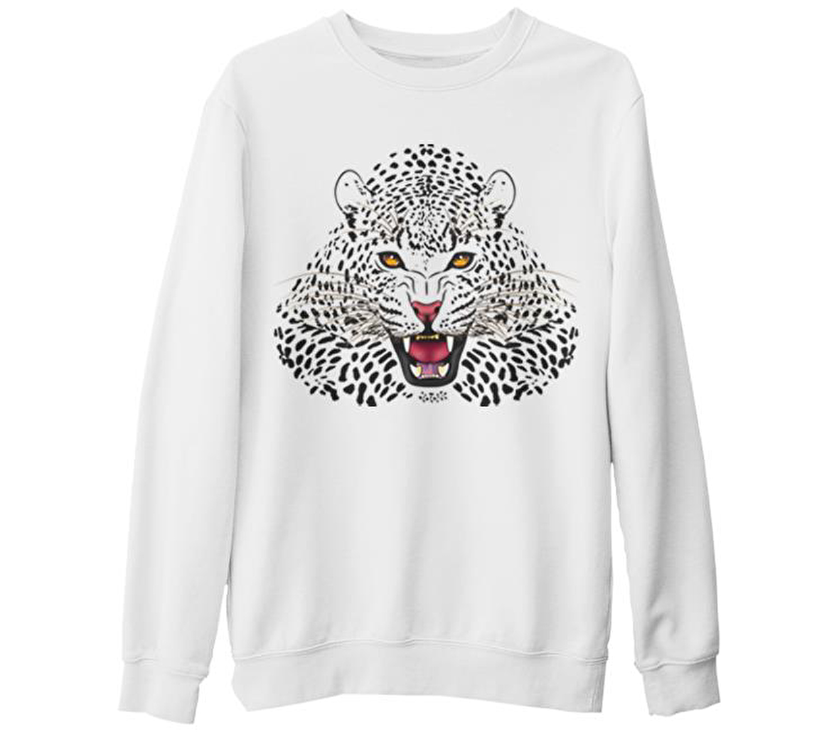 Beyaz Leopar Beyaz Kalın Sweatshirt