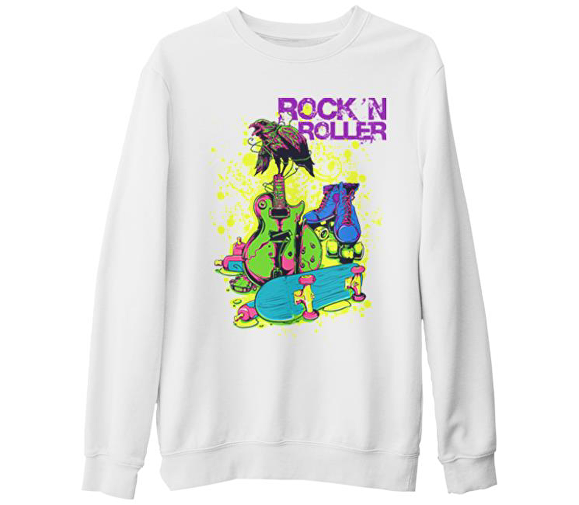 Rock'n Roller Beyaz Kalın Sweatshirt
