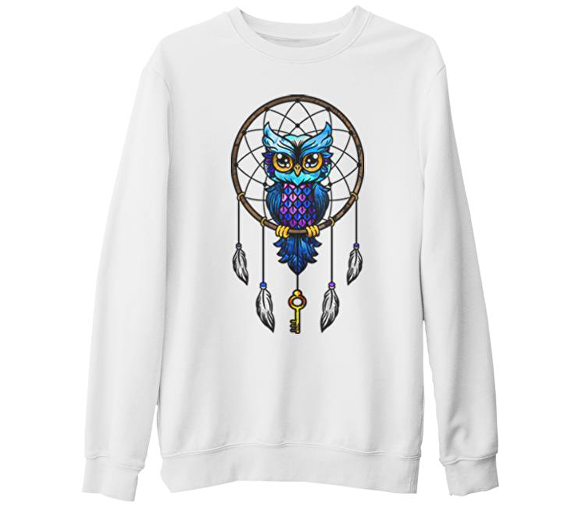 Düş Kapanı - Baykuş Beyaz Kalın Sweatshirt
