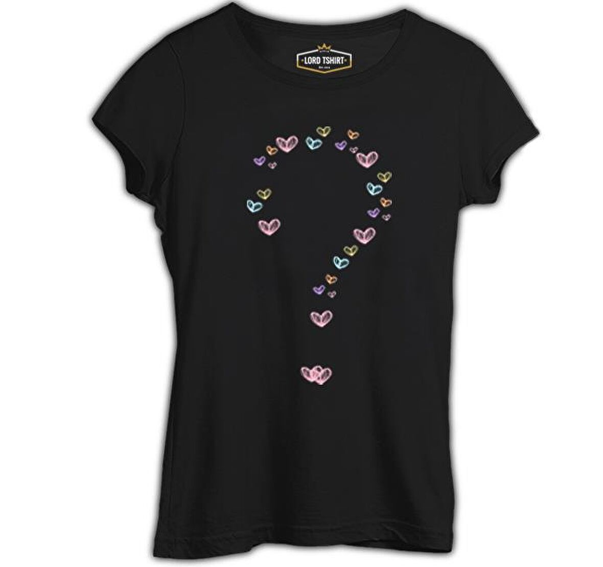 Kalp Soru İşareti Siyah Bayan Tshirt