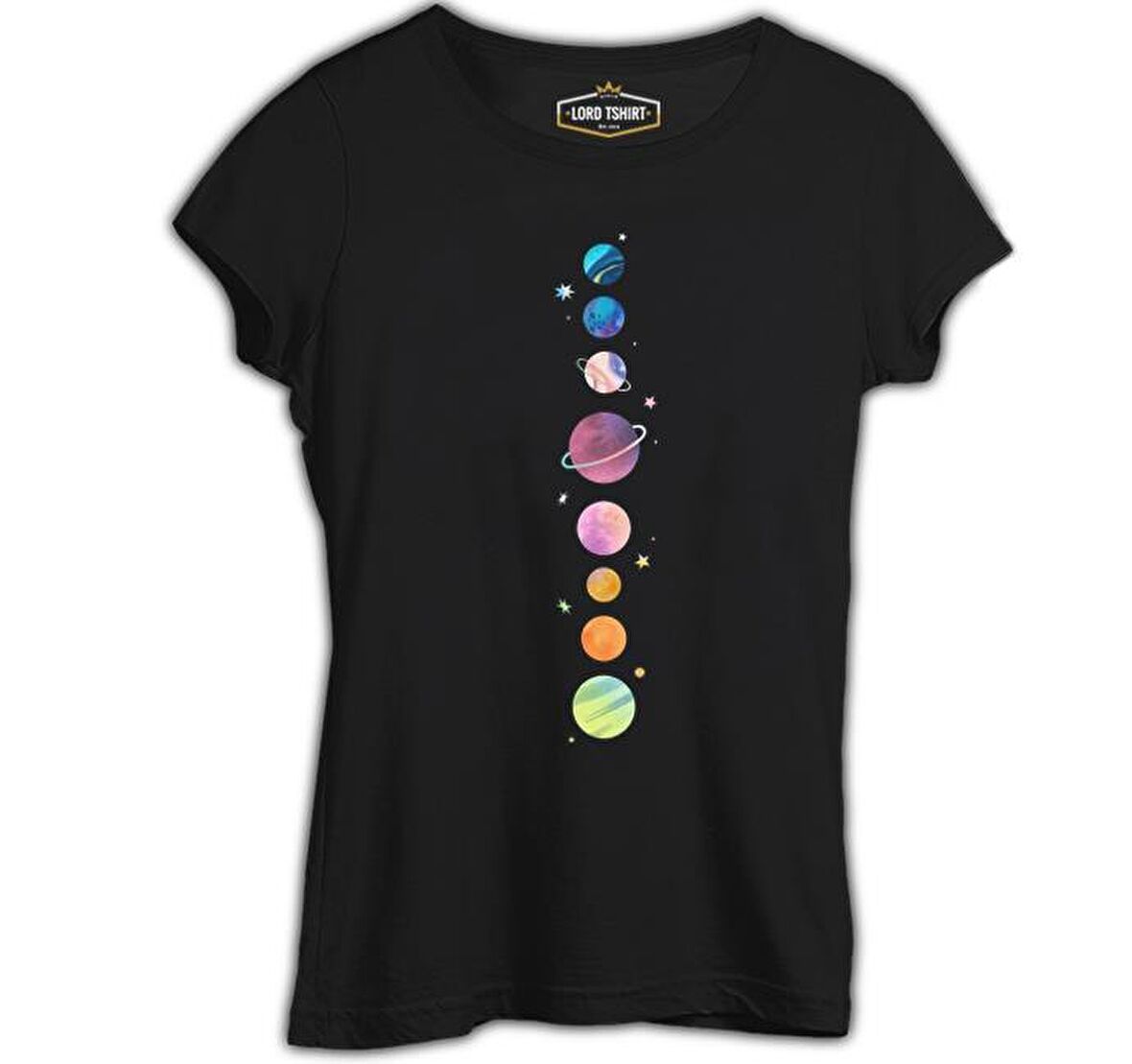 Gezegenler Yıldızlar Siyah Bayan Tshirt