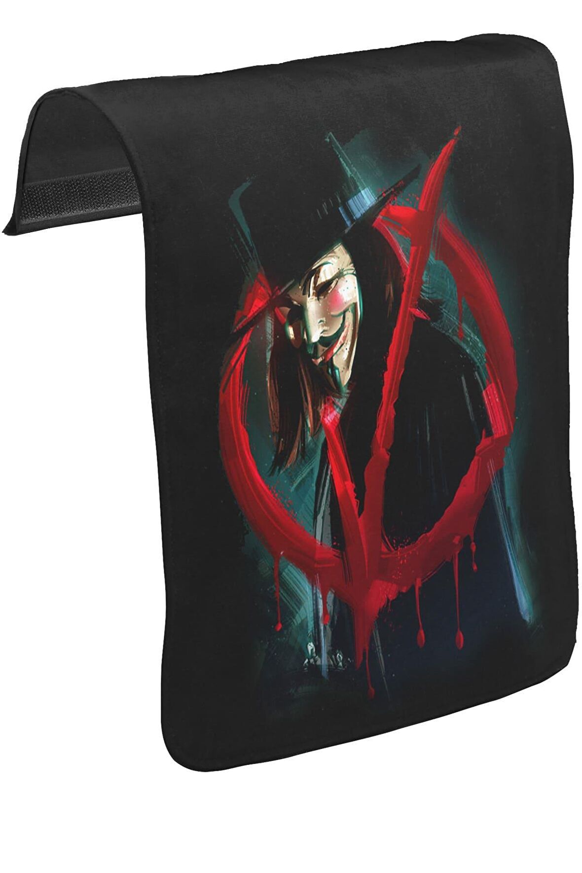 V for Vendetta - Give him a Mask Unisex Siyah Tak-Çıkar Postacı Çanta Kapağı CK-1368