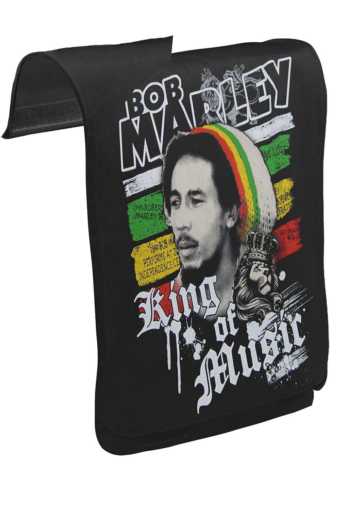 Bob Marley - King of Music Unisex Siyah Tak-Çıkar Postacı Çanta Kapağı CK-14
