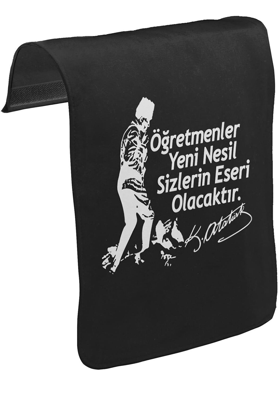 Ne Mutlu Türküm Diyene -  Öğretmenler Günü Unisex Siyah Tak-Çıkar Postacı Çanta Kapağı CK-707