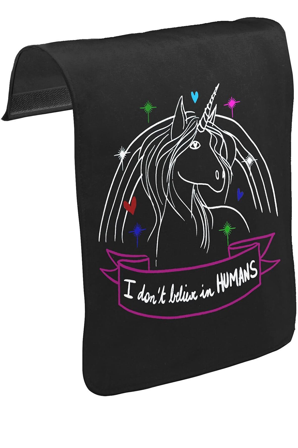 Unicorn - I Don't Believe in Humans Unisex Siyah Tak-Çıkar Postacı Çanta Kapağı CK-757