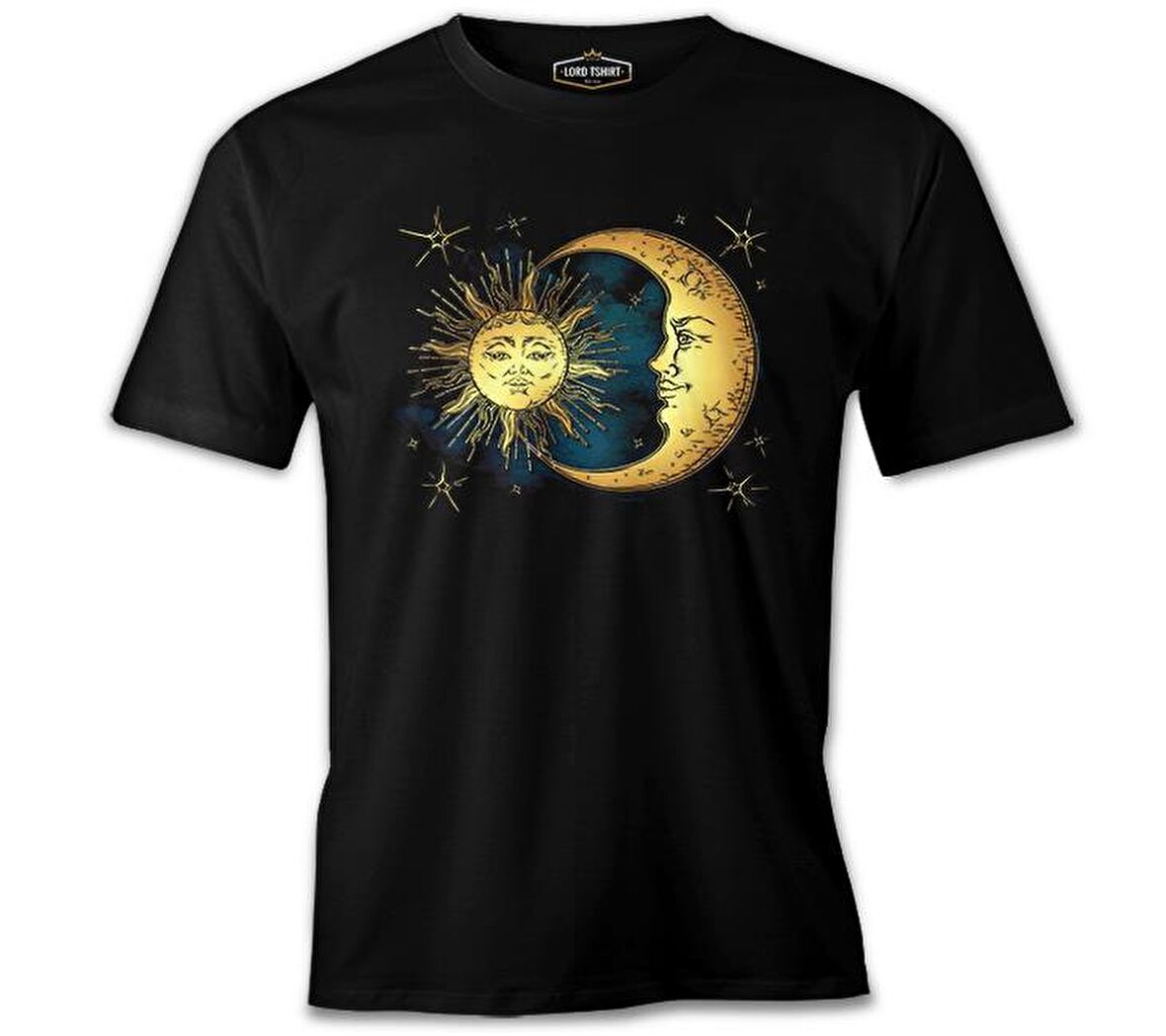 Güneş Ay ve Bulutlar Siyah Erkek Tshirt