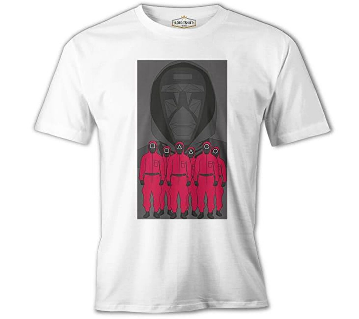 Squid Game - Maske Gri ve Askerler Beyaz Erkek Tshirt