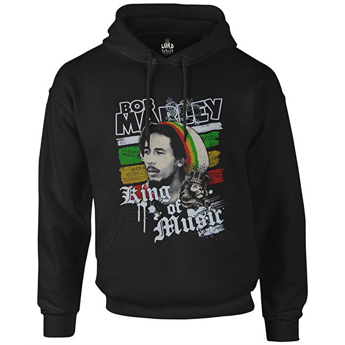 Bob Marley - King of Music Siyah Erkek Fermuarsız Kapşonlu