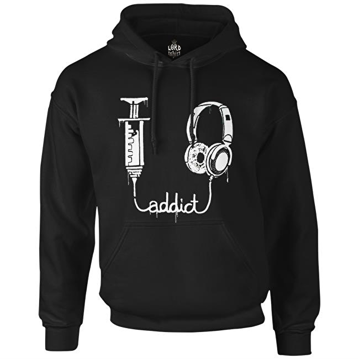 Music Addict Siyah Erkek Fermuarsız Kapşonlu