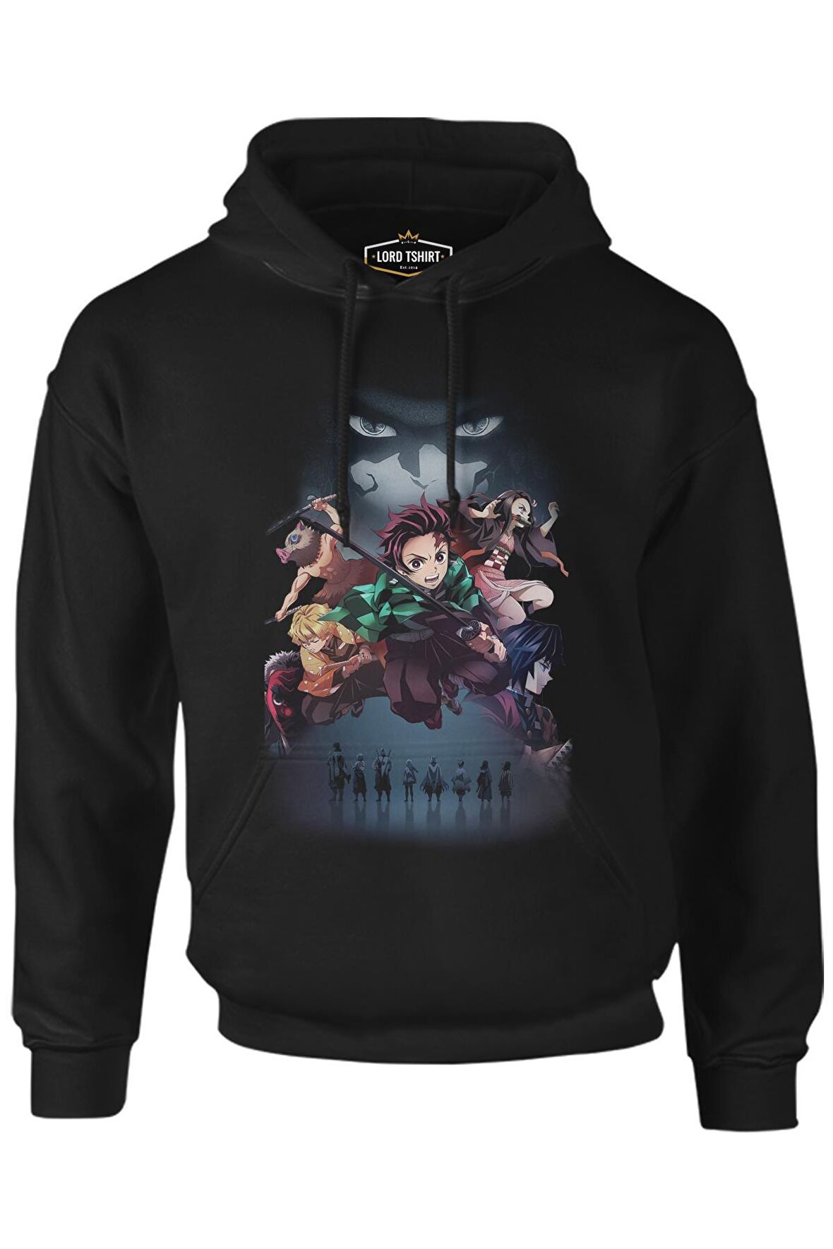 Demon Slayer Siyah Erkek Fermuarsız Kapşonlu