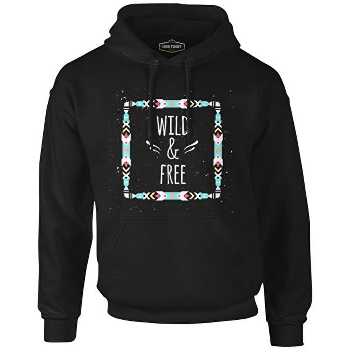 Wild and Free Siyah Erkek Fermuarsız Kapşonlu