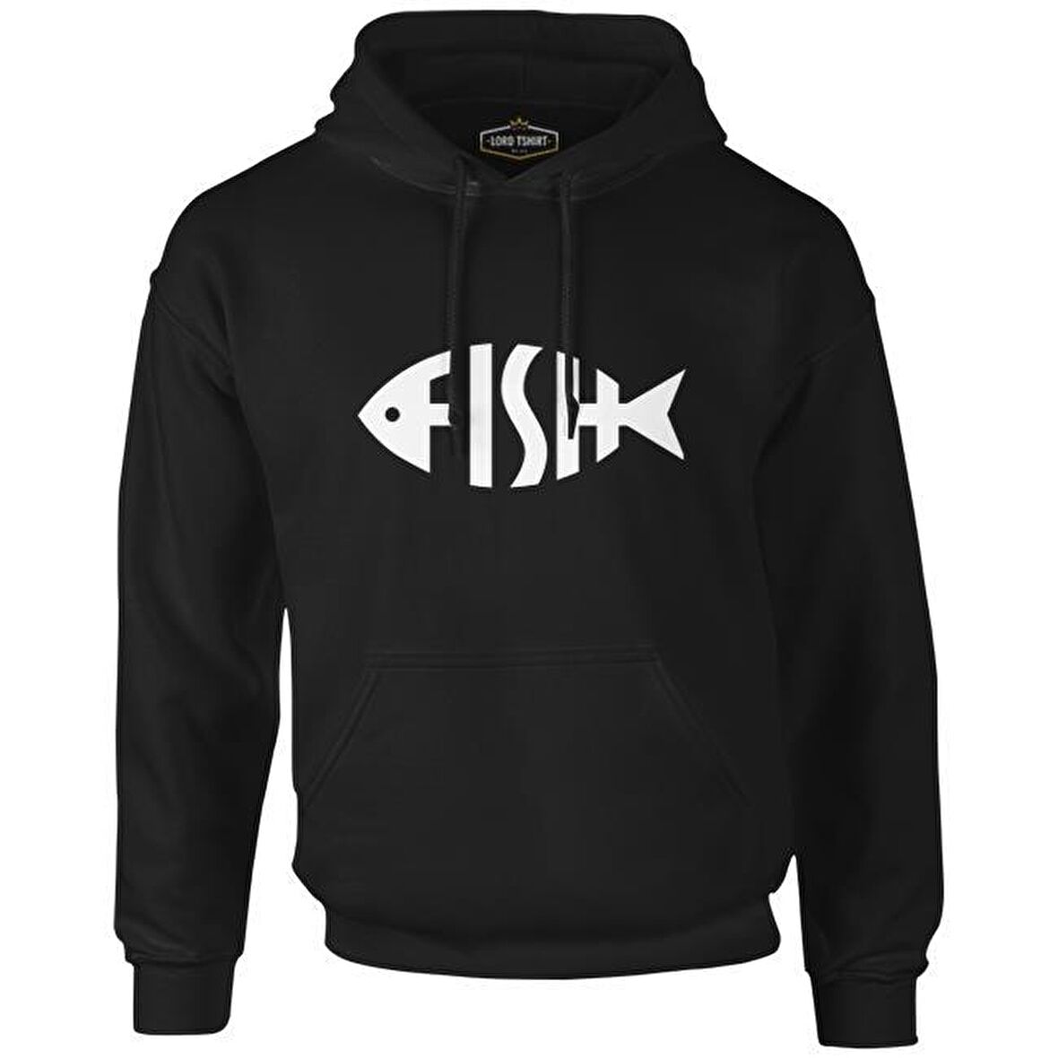 Fish with Letters Siyah Erkek Fermuarsız Kapşonlu
