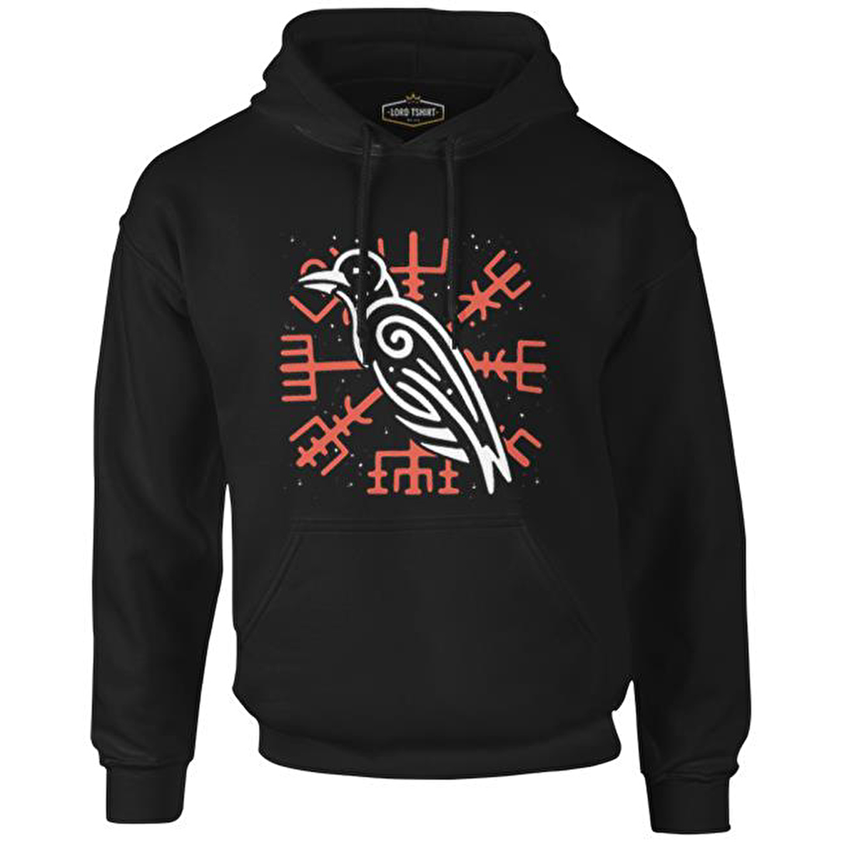 Viking Logo - Karga Siyah Erkek Fermuarsız Kapşonlu