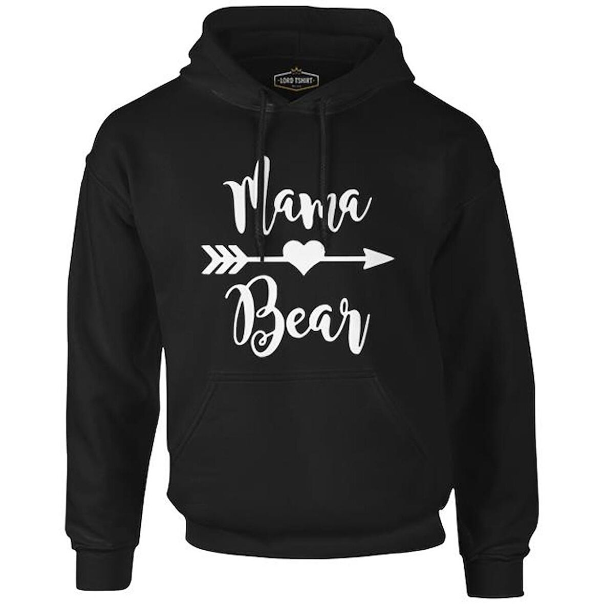 Mama Bear Siyah Erkek Fermuarsız Kapşonlu