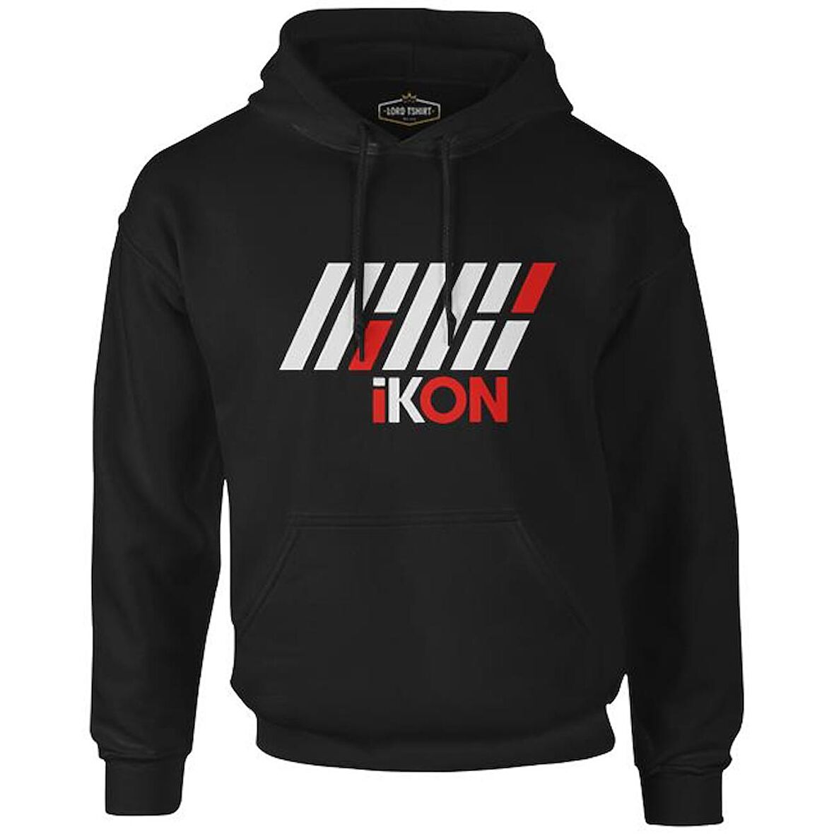 Ikon - Logo Yazı Siyah Erkek Fermuarsız Kapşonlu