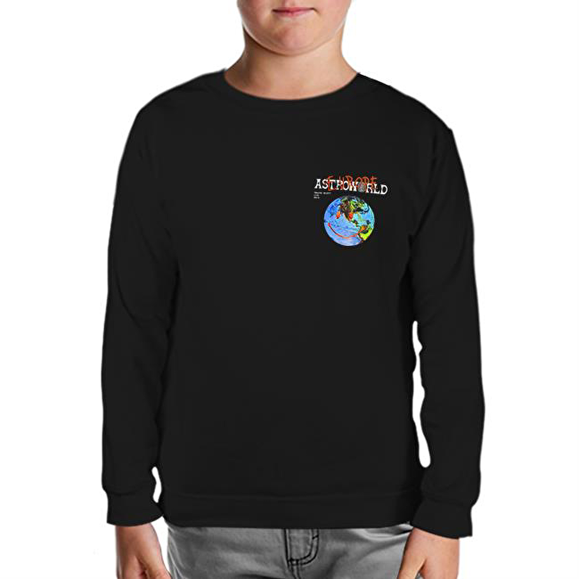Travis Scott - Astro World Logo Siyah Çocuk Sweatshirt