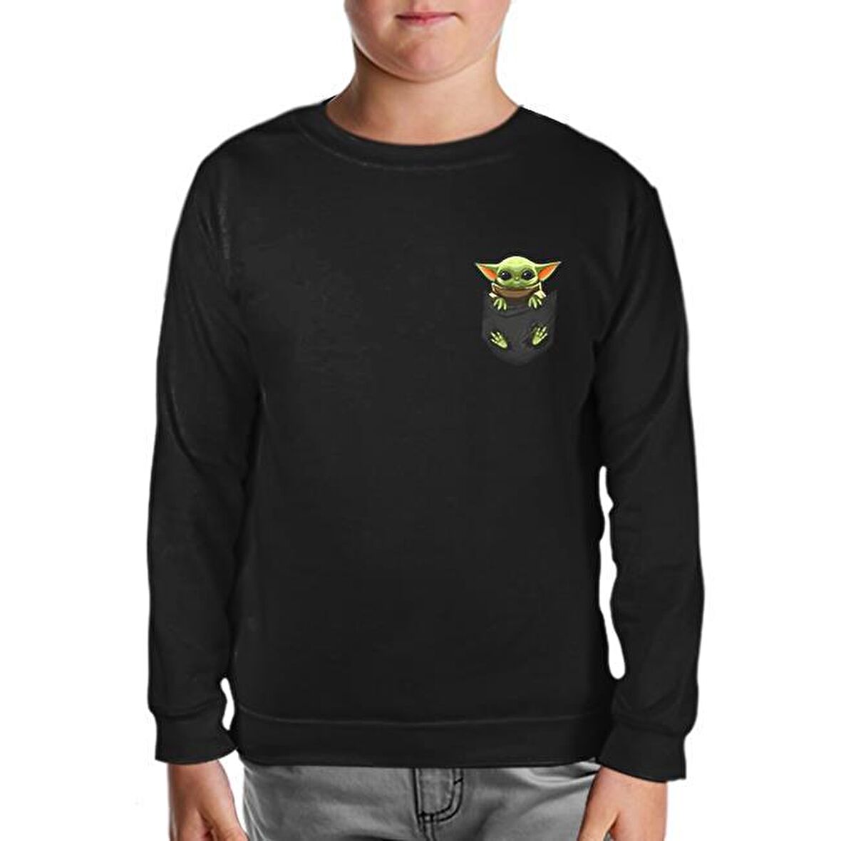 Baby Yoda - Pocket Siyah Çocuk Sweatshirt