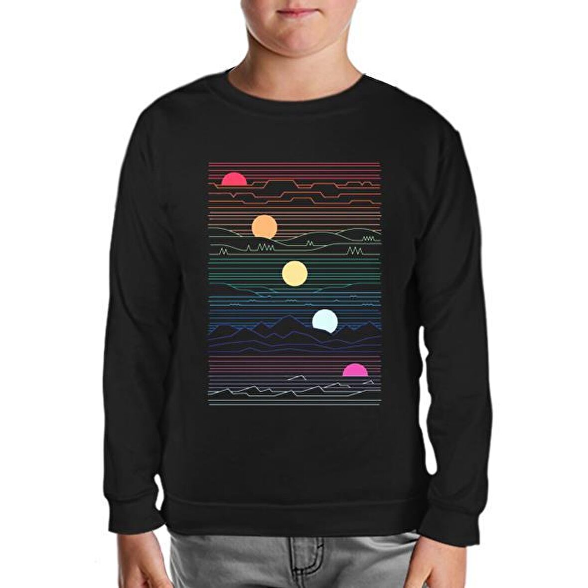Sunset in Waves Siyah Çocuk Sweatshirt