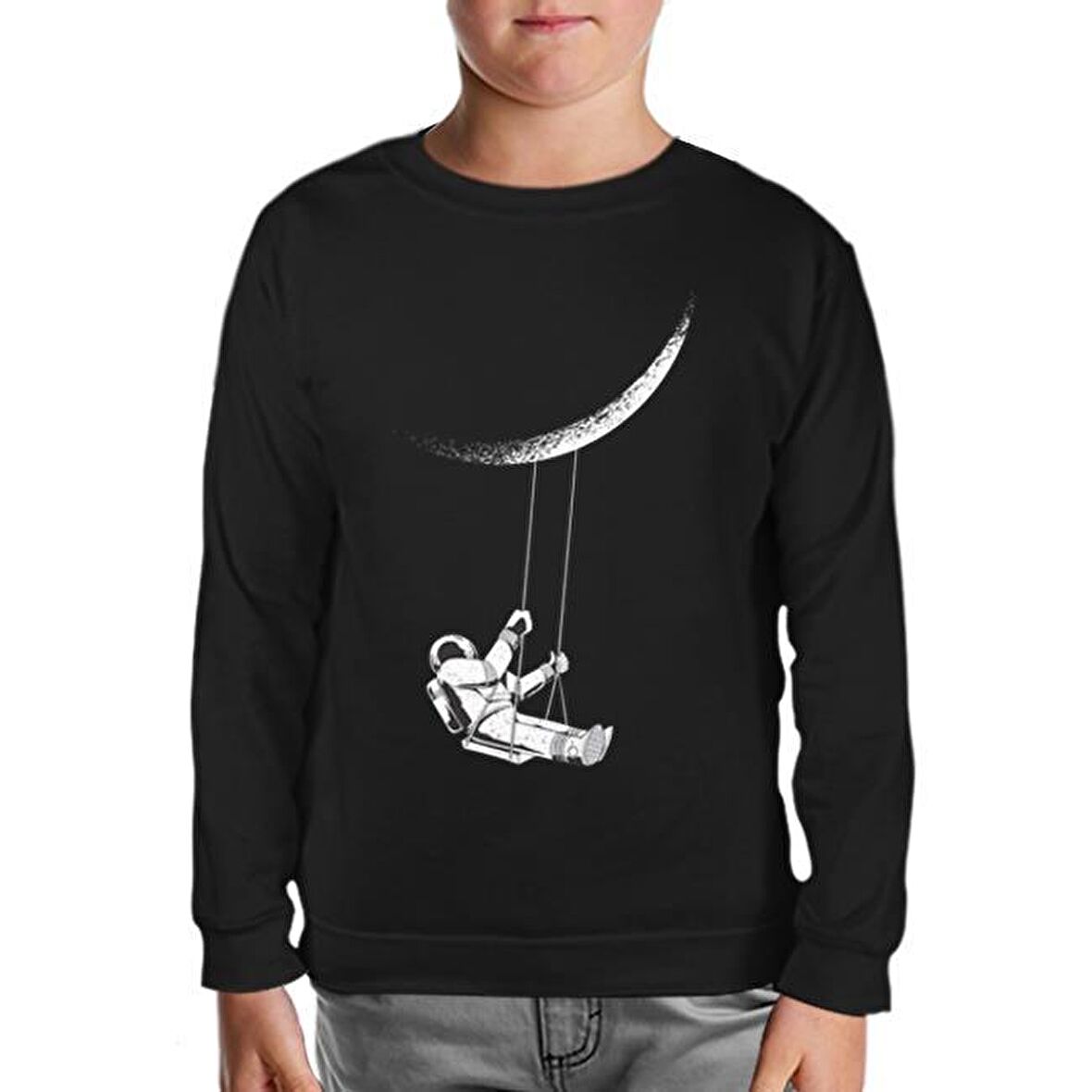 Astronot Salıncak Siyah Çocuk Sweatshirt