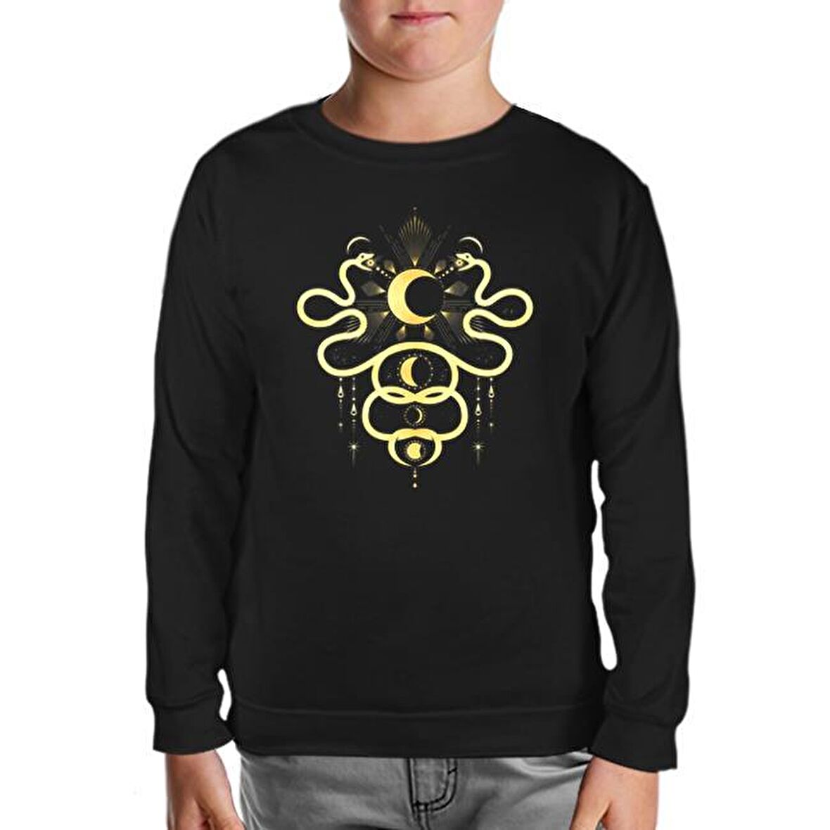 Yılan ve Ay Siyah Çocuk Sweatshirt