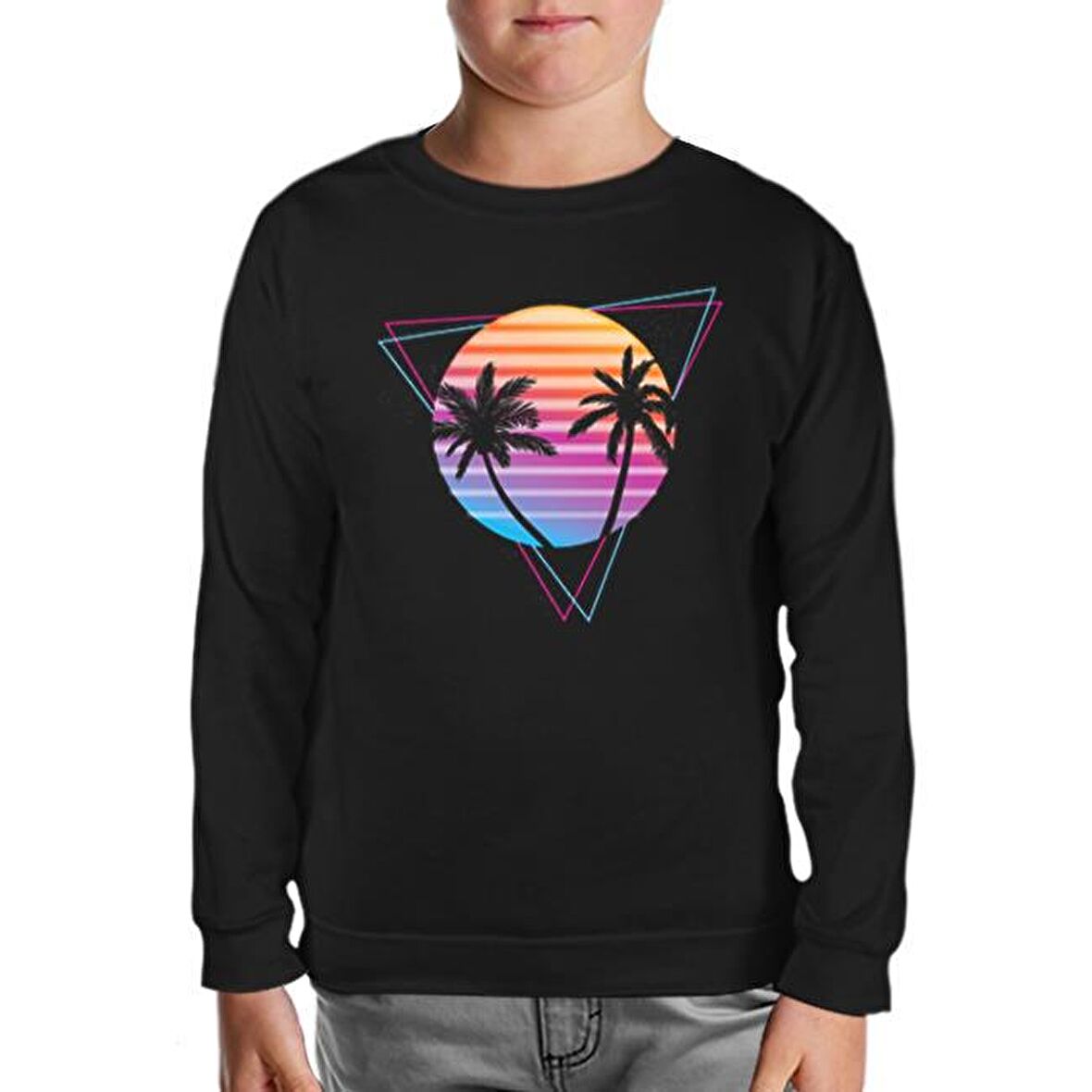 Summer Night Lights Siyah Çocuk Sweatshirt