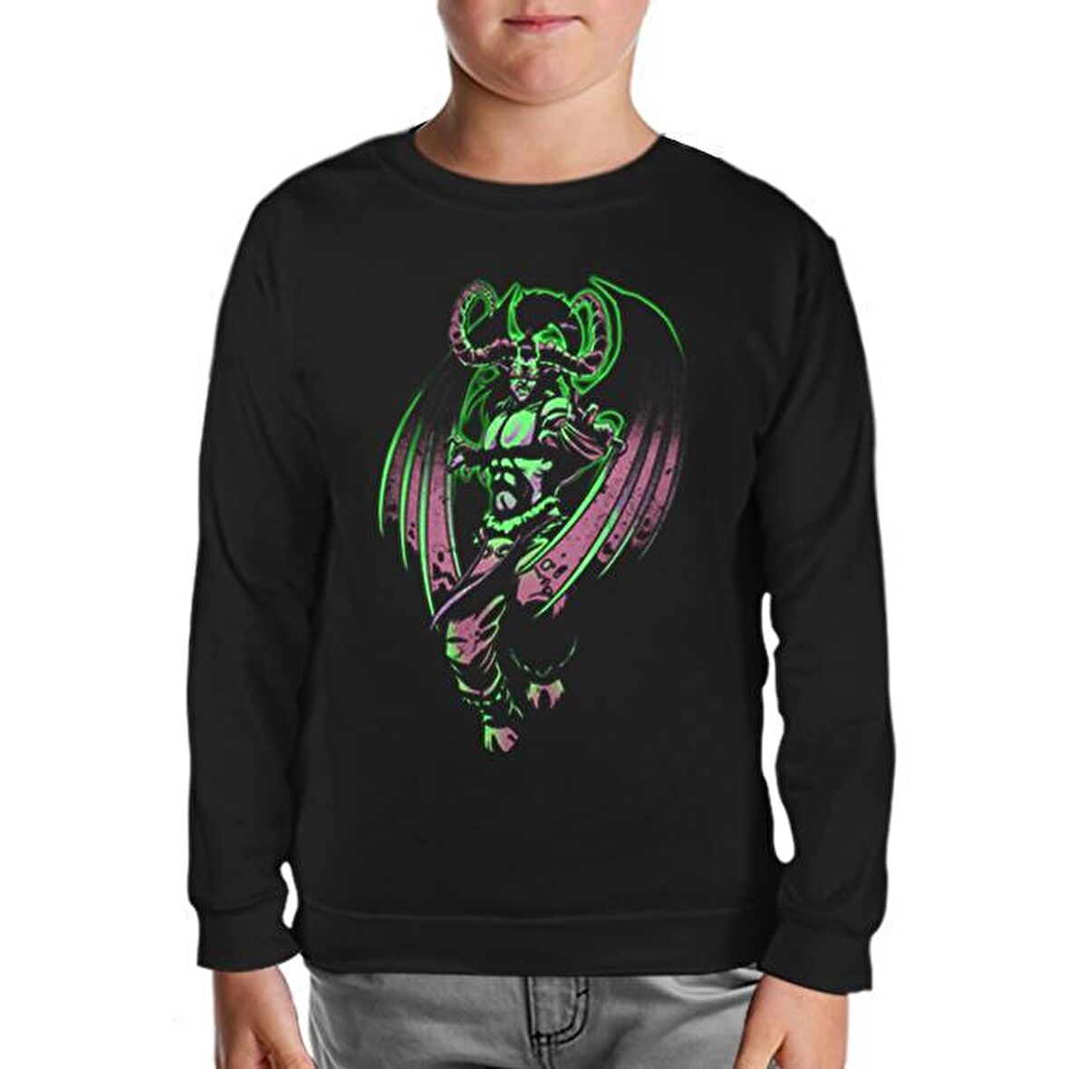 World of Warcraft Legion - Illidan Siyah Çocuk Sweatshirt
