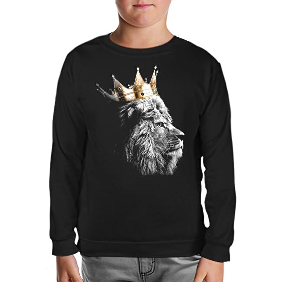 Aslan - Kral Taç Siyah Çocuk Sweatshirt