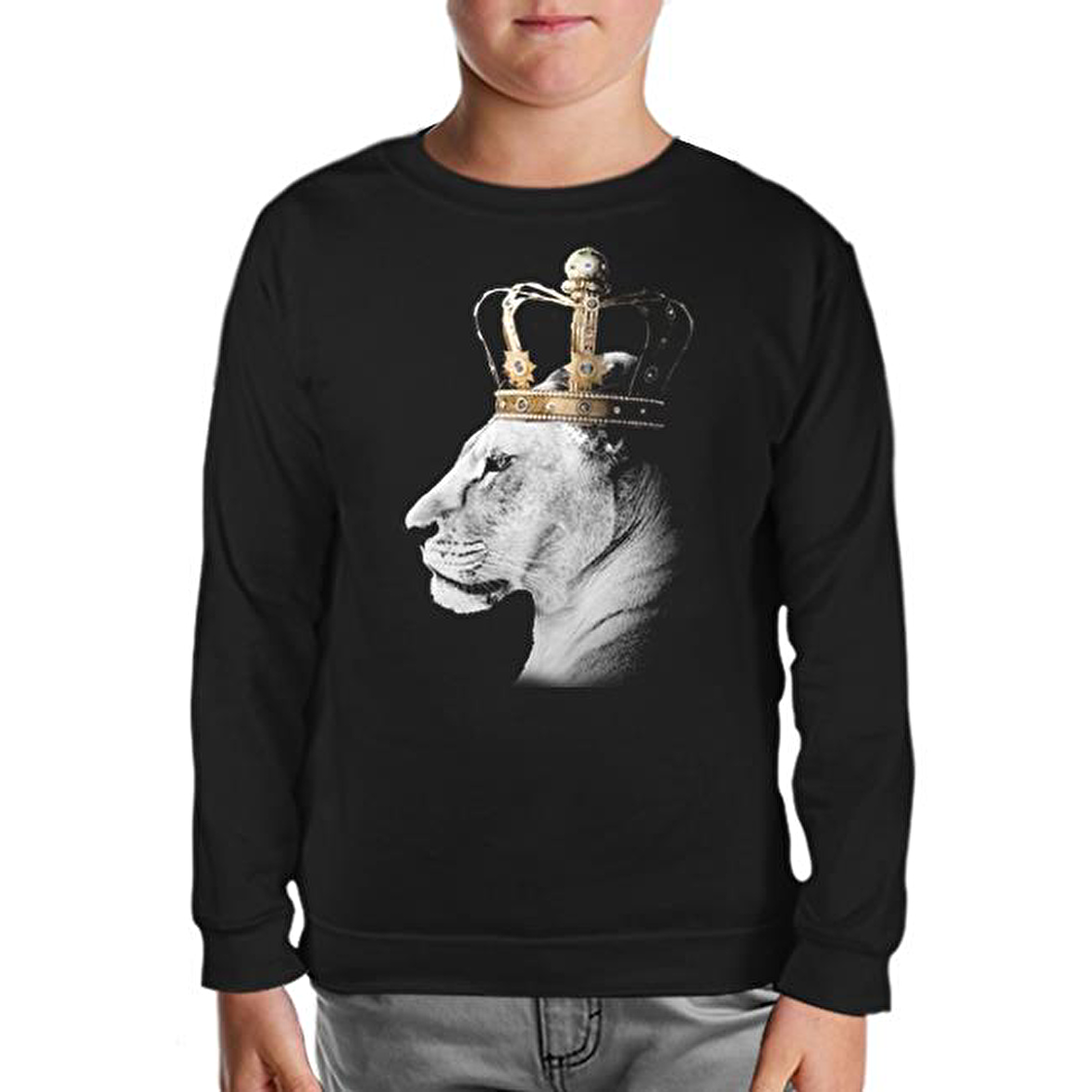 Aslan - Kraliçe Taç Siyah Çocuk Sweatshirt