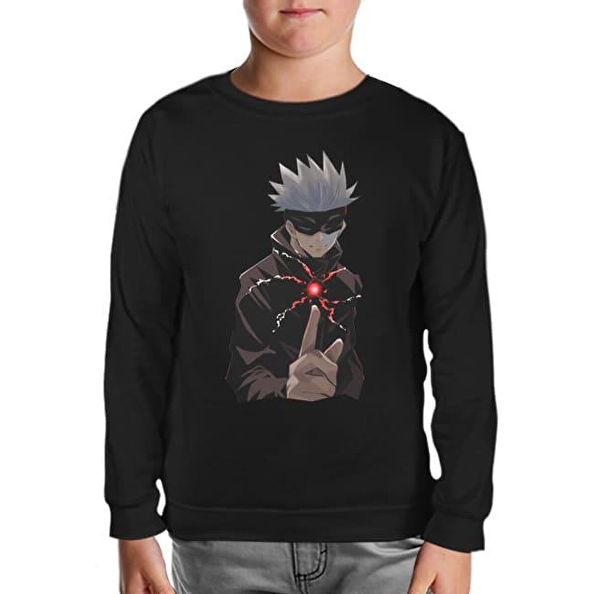 Naruto Gojo Saturo Siyah Çocuk Sweatshirt