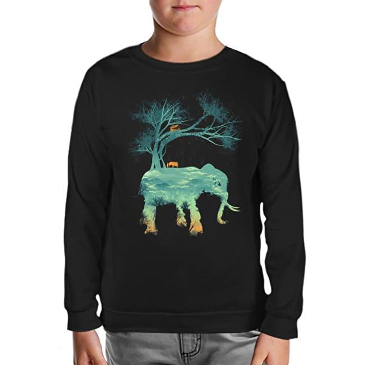 Doğa Macera Kamp Fil Siyah Çocuk Sweatshirt