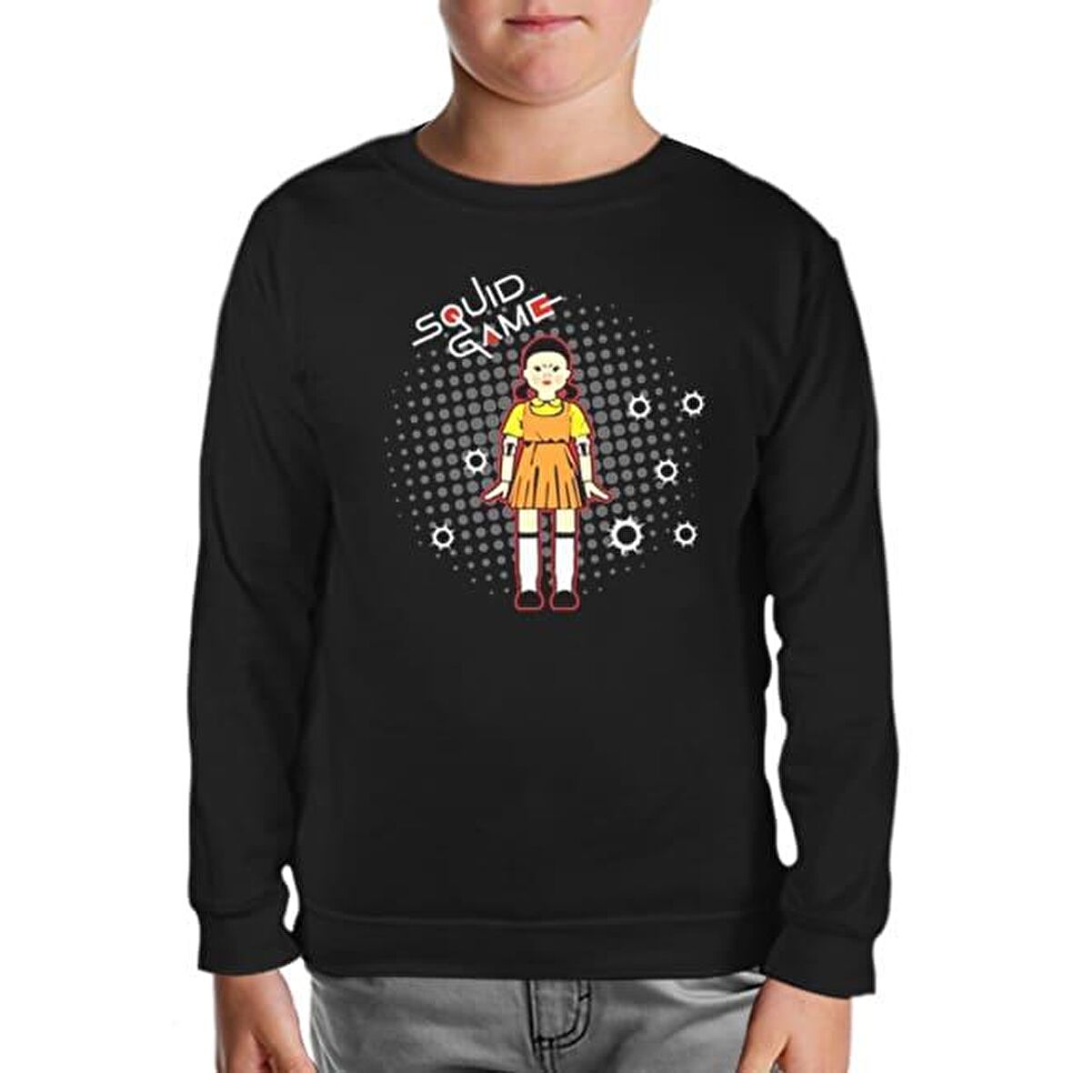 Squid Game - Robot Bebek Mermi Siyah Çocuk Sweatshirt