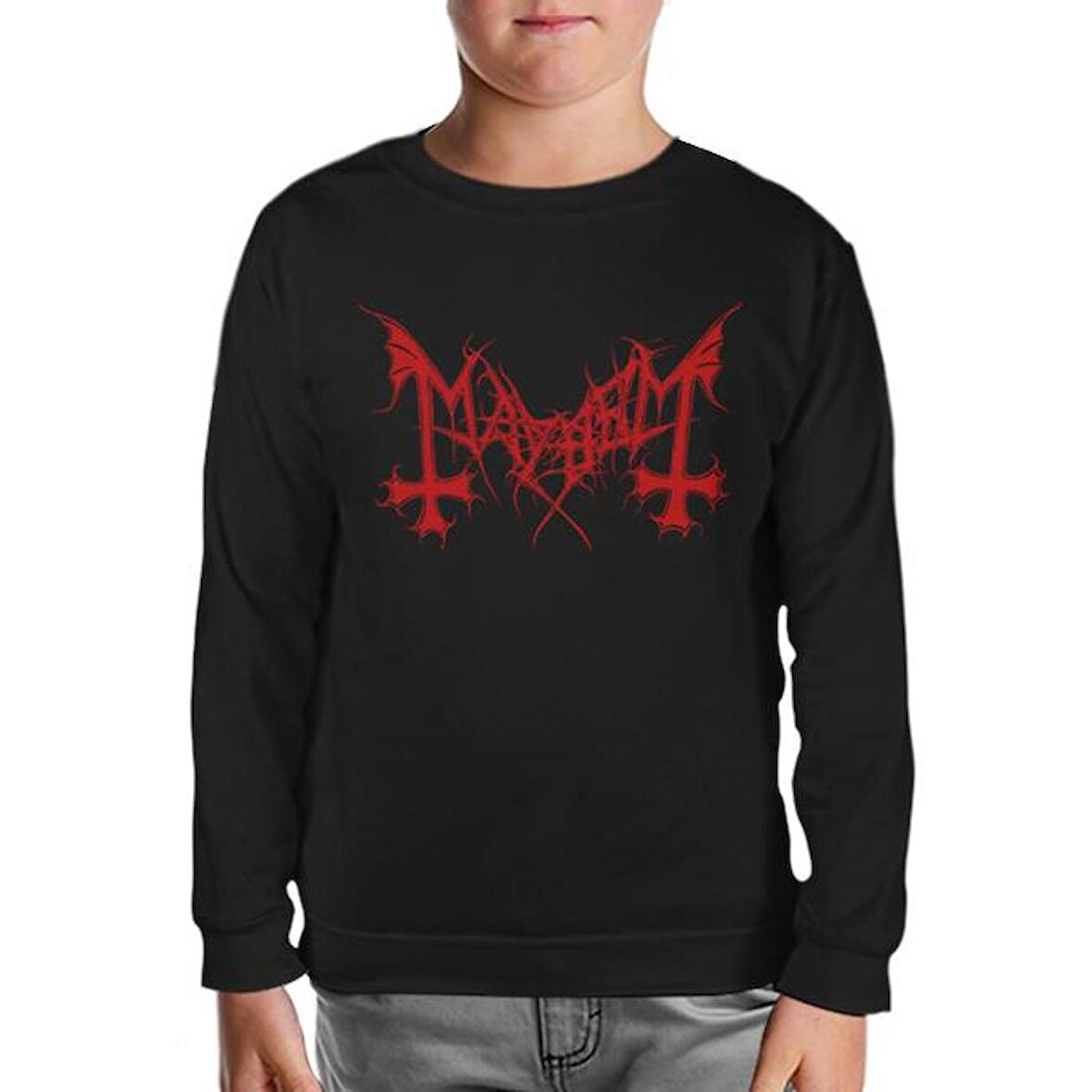 Mayhem - Logo Kırmızı Siyah Çocuk Sweatshirt