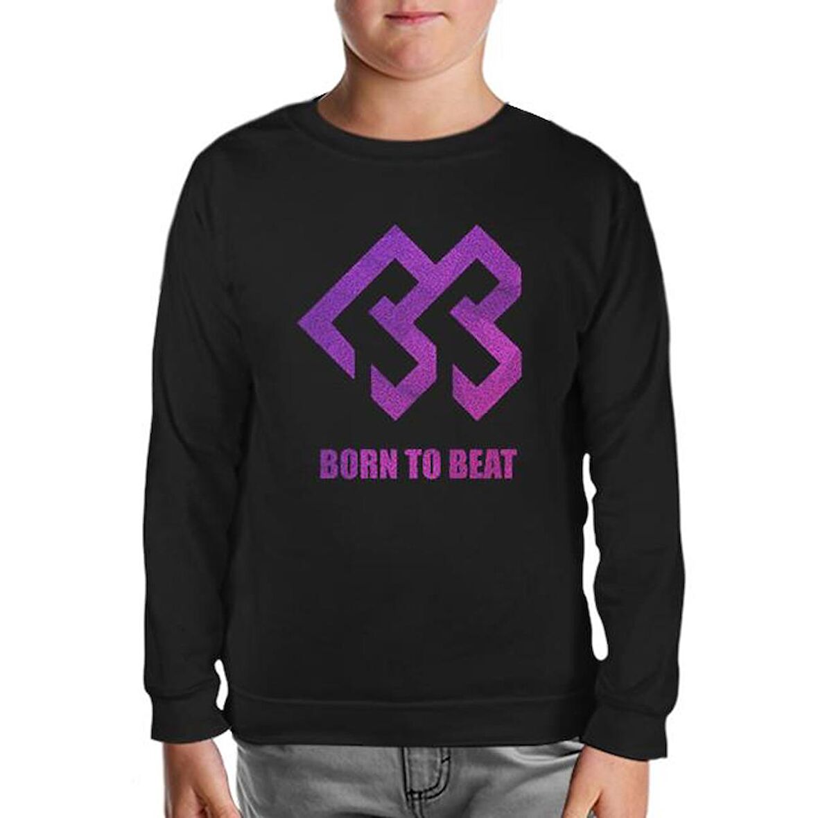 Born to Beat - Logo Grain Siyah Çocuk Sweatshirt