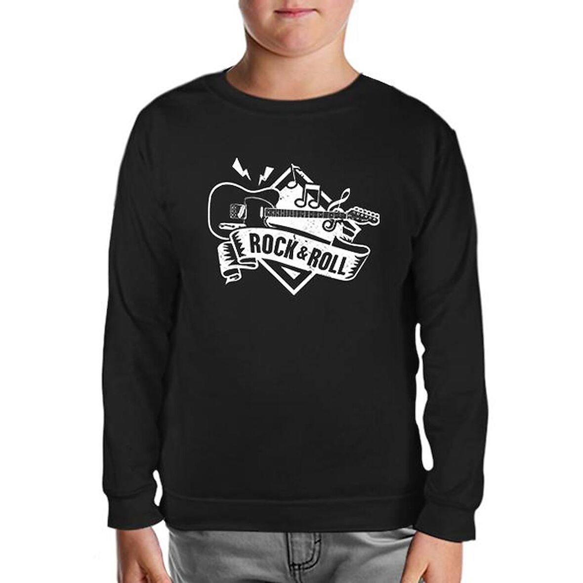 Guitar Rock 'n Roll Siyah Çocuk Sweatshirt