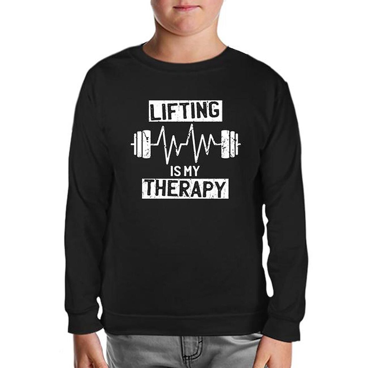 Bodybuilding Lifting Theraphy Siyah Çocuk Sweatshirt