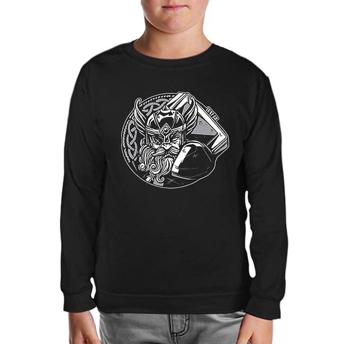Viking Warrior with Eye Patch Siyah Çocuk Sweatshirt