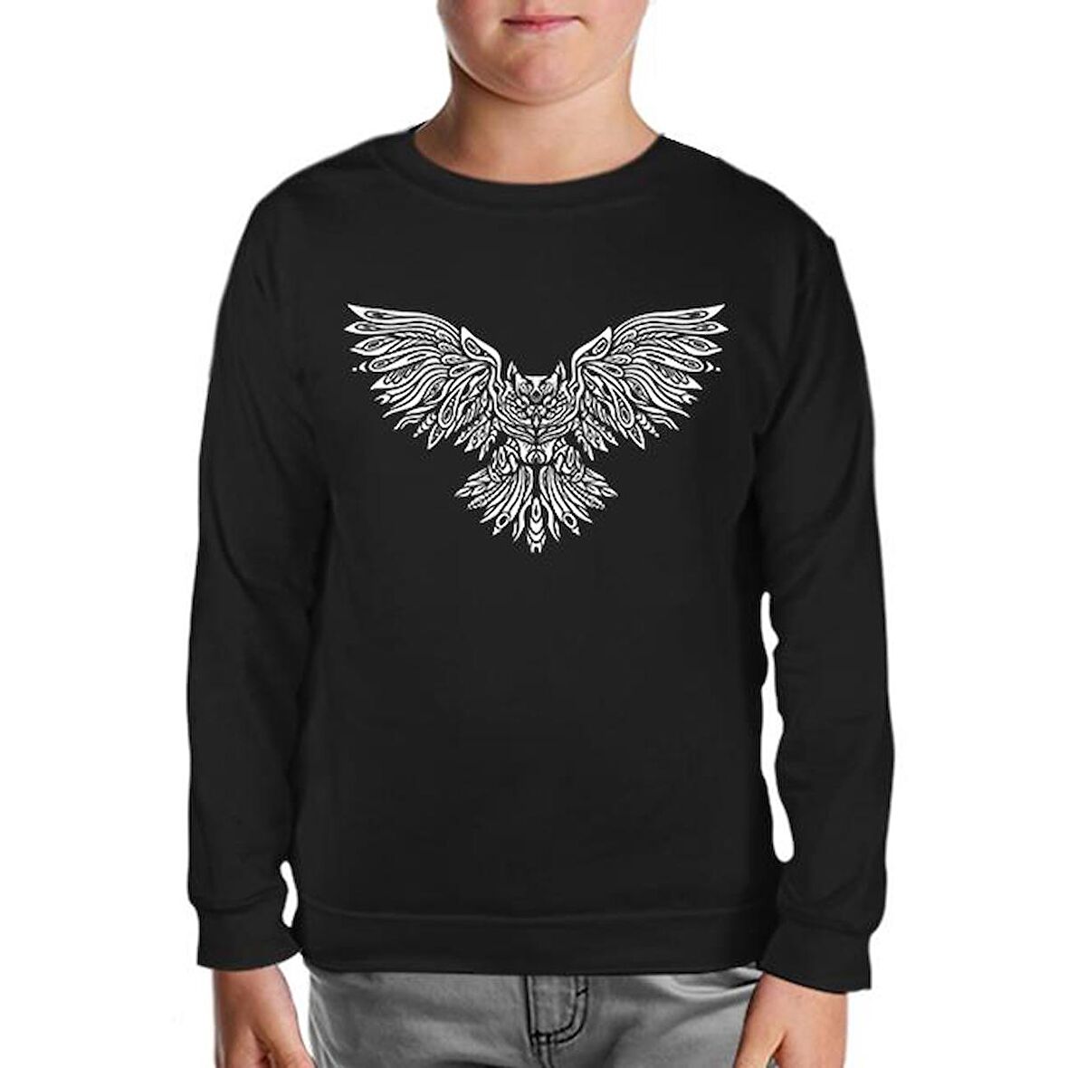 Angry Owl Tattoo Siyah Çocuk Sweatshirt