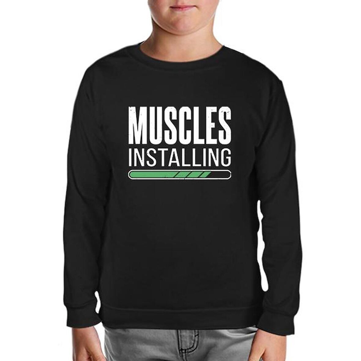 Bodybuilding Muscles Installing Siyah Çocuk Sweatshirt