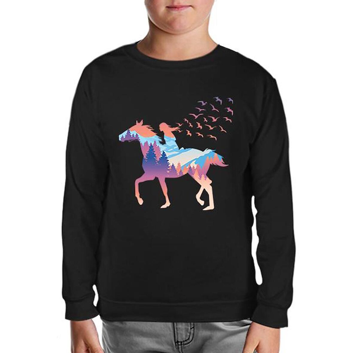 A Girl Free as Horses and Birds Siyah Çocuk Sweatshirt