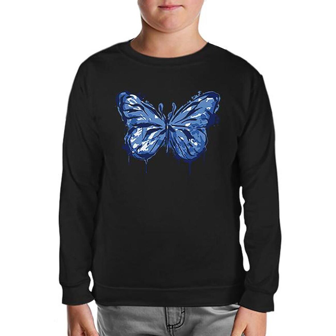 Beautiful Blue Butterfly Siyah Çocuk Sweatshirt