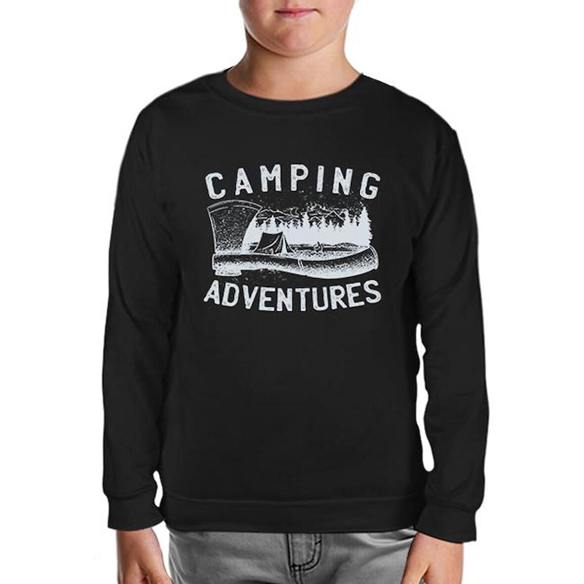 Camping Adventure Axe and Tent Siyah Çocuk Sweatshirt